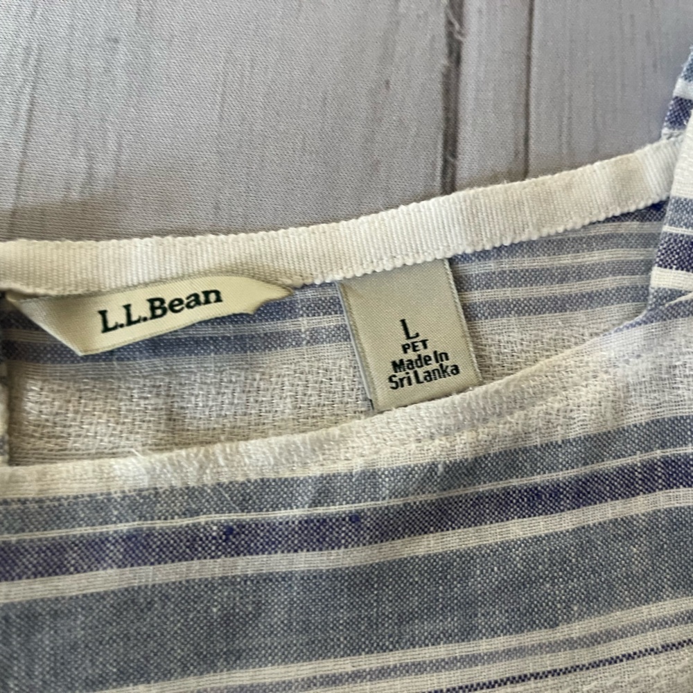 Women’s L.L. Bean 100% linen blue white stripe pullover boatneck tunic. Large P - Picture 5 of 14